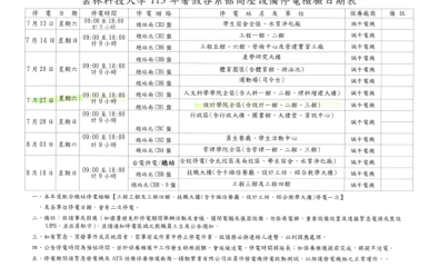 113年暑假各系館高壓設備停電檢驗日期